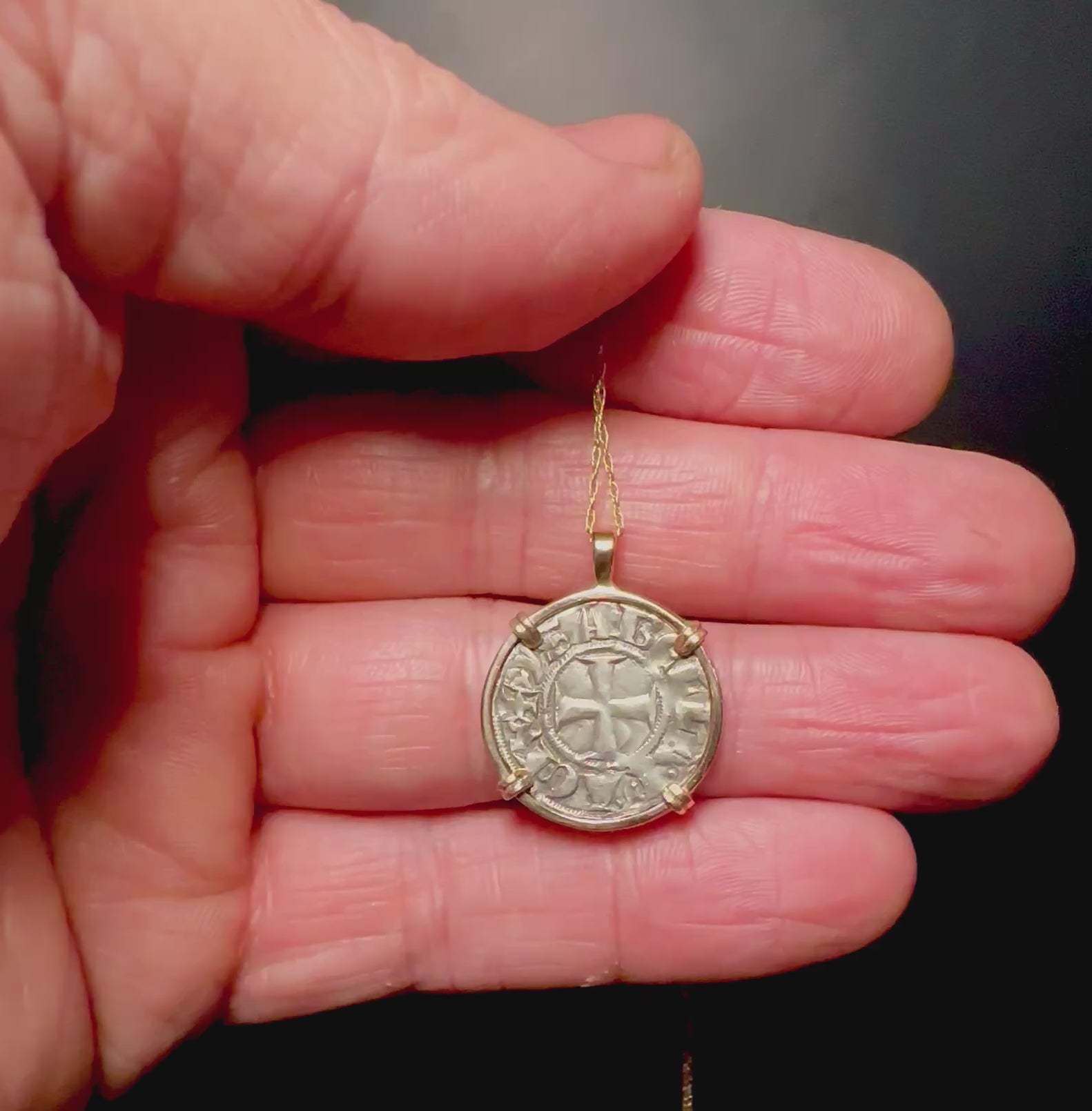 Medieval 13th century Christian Crusader Coin in 14k yellow gold filled pendant