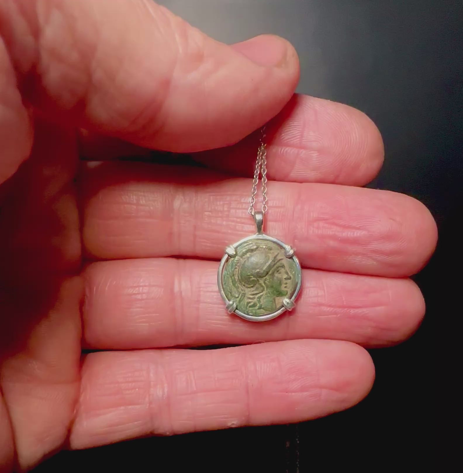 Ancient Greek Athena and Lion coin in sterling silver pendant