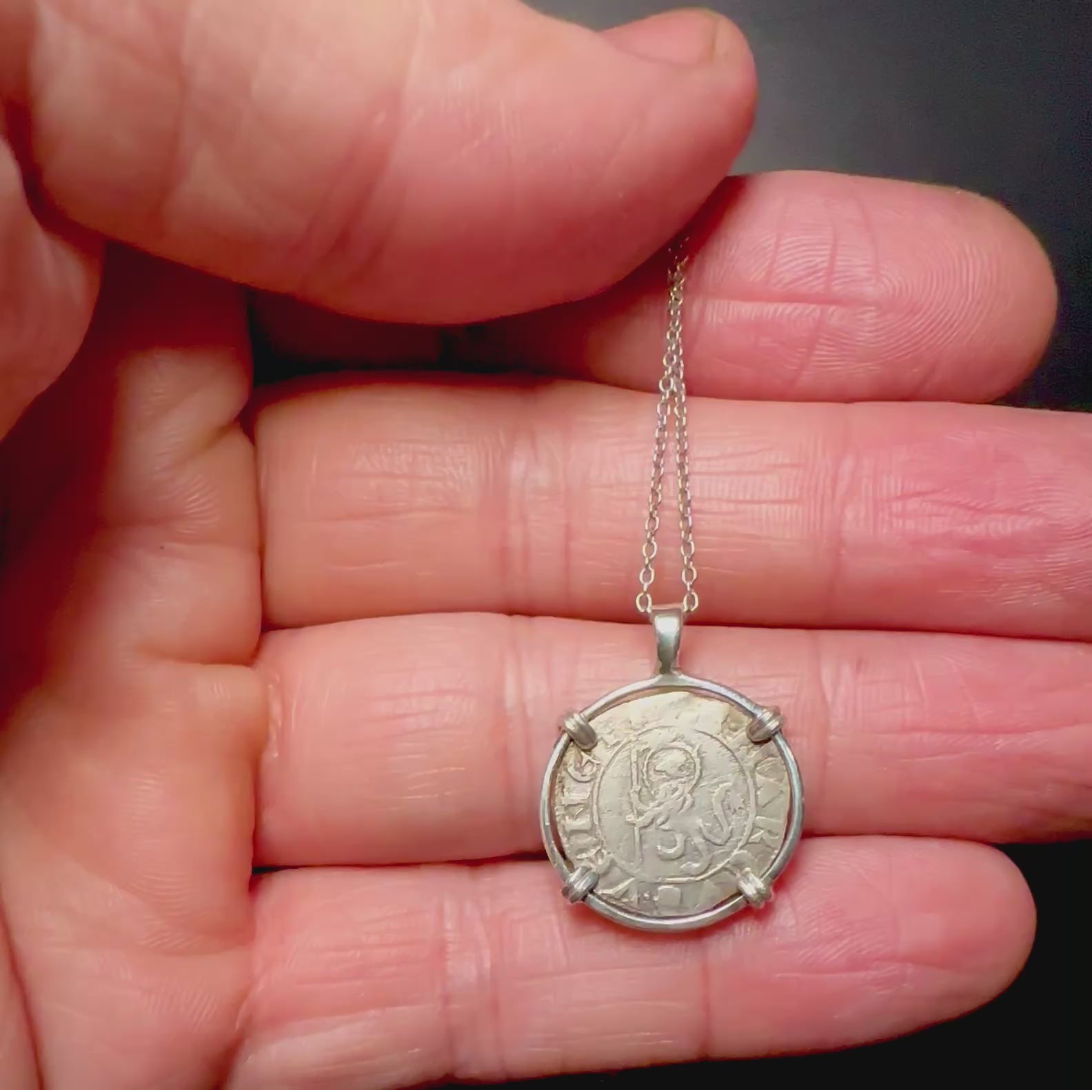 Medieval Italian Christian Lion and St Mark coin in sterling silver pendant