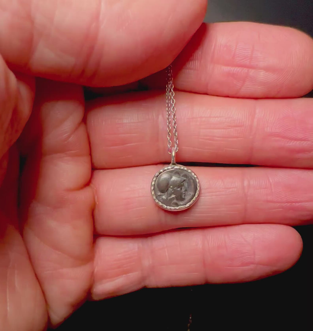 Ancient Greek silver Athena coin in sterling silver bezel