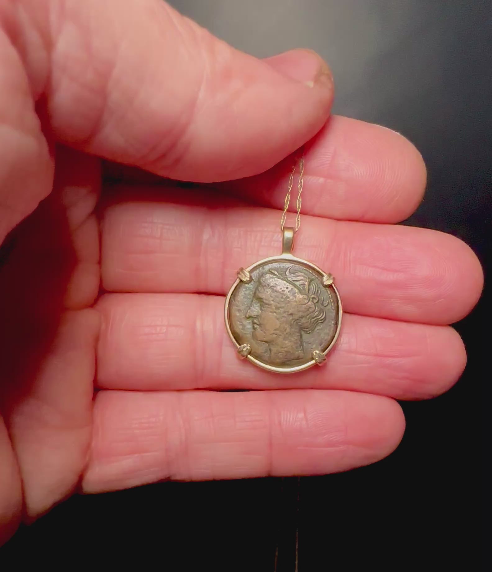 Ancient Sicily Persephone and Bull coin in 14k yellow gold filled pendant