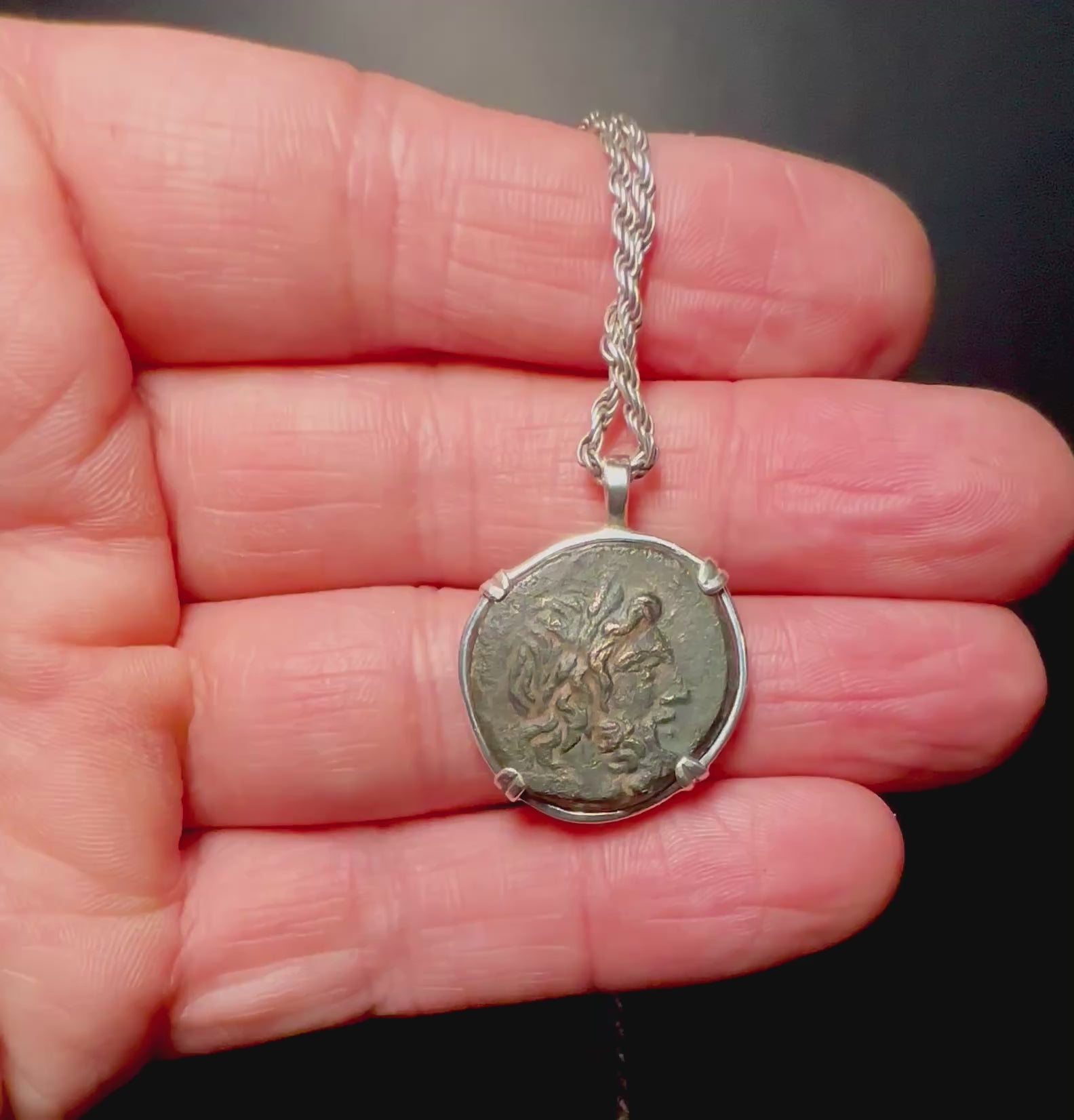 Ancient Greek Zeus and Eagle coin in sterling silver pendant