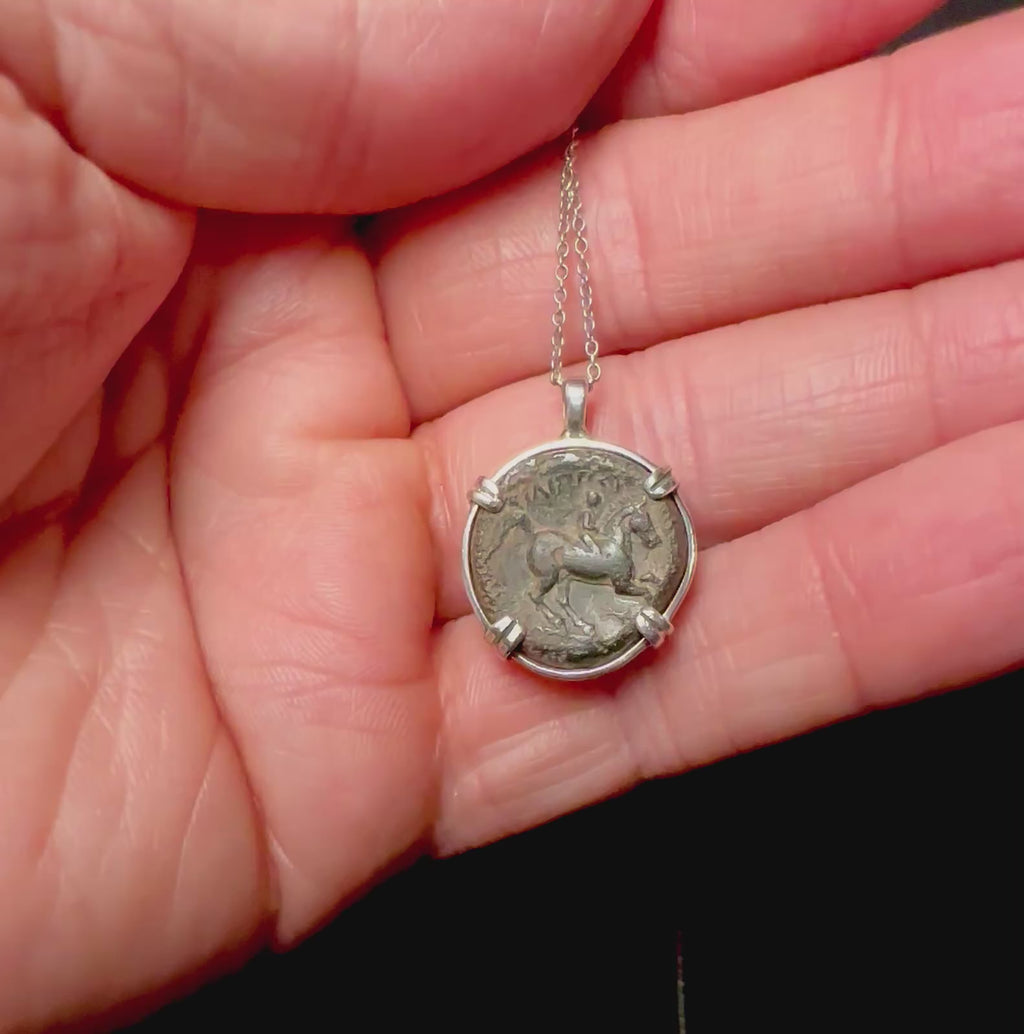 Ancient Greek Philip I coin in sterling silver pendant