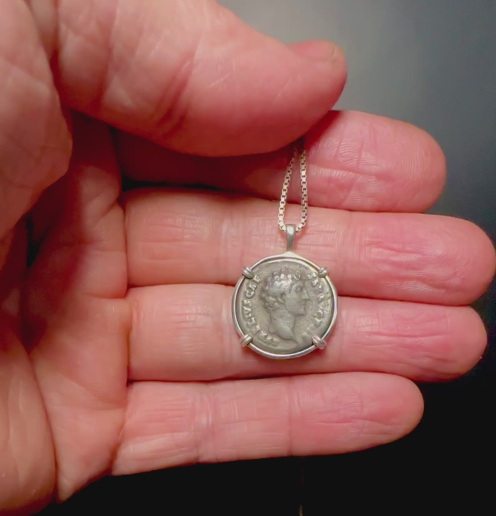 Ancient Roman Marcus Aurelius silver denarius in sterling silver pendant