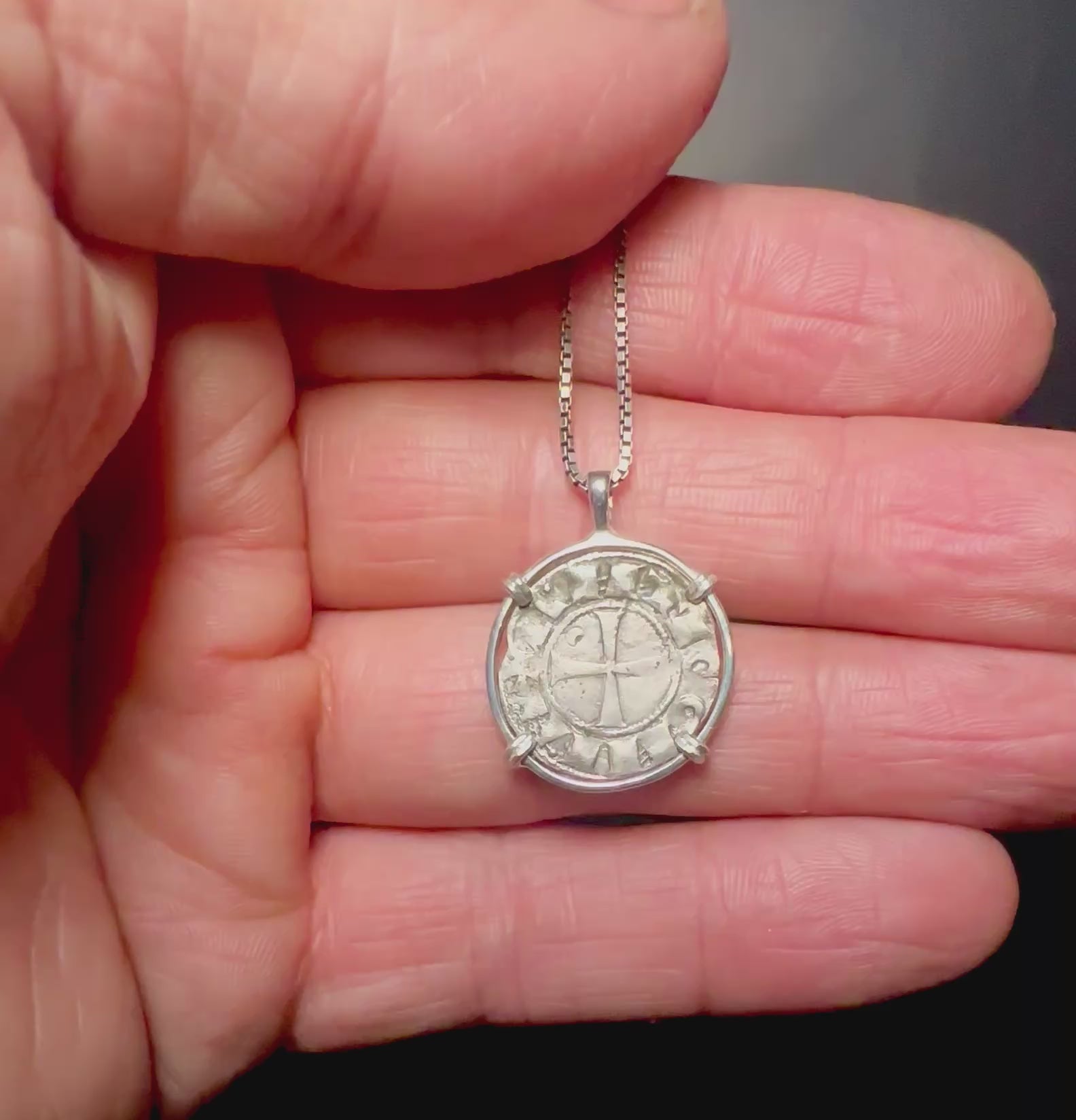 Medieval 12th century Templar Christian Crusades coin in Sterling Silver Pendant