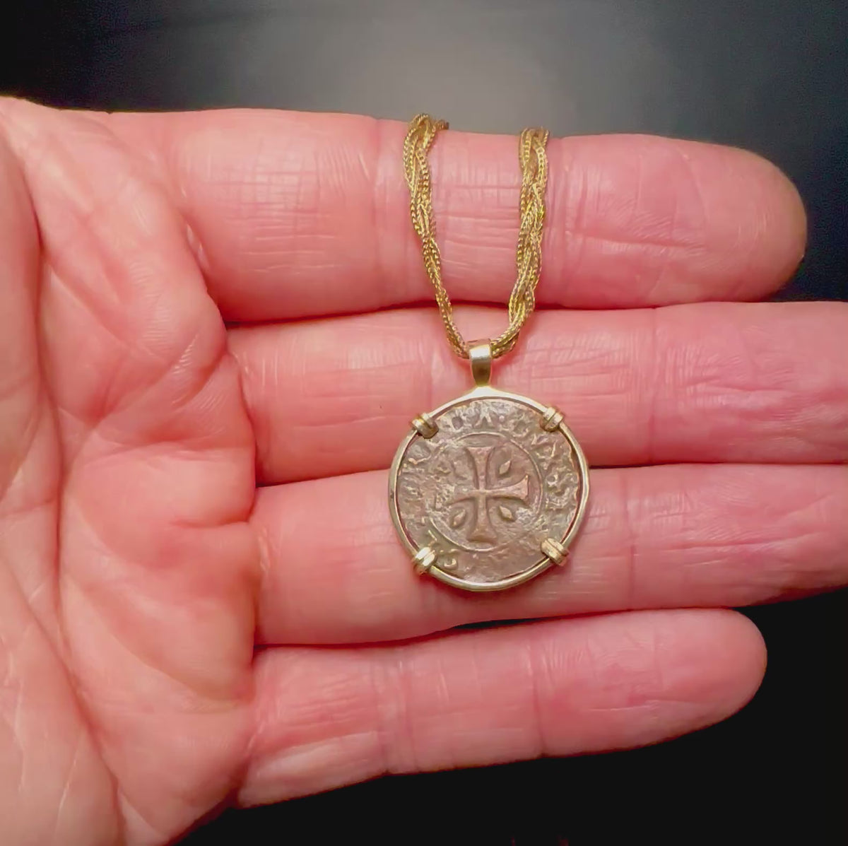 16th Century Christian Cross and Lion Vatican Coin in 14k Yellow Gold Filled Pendant