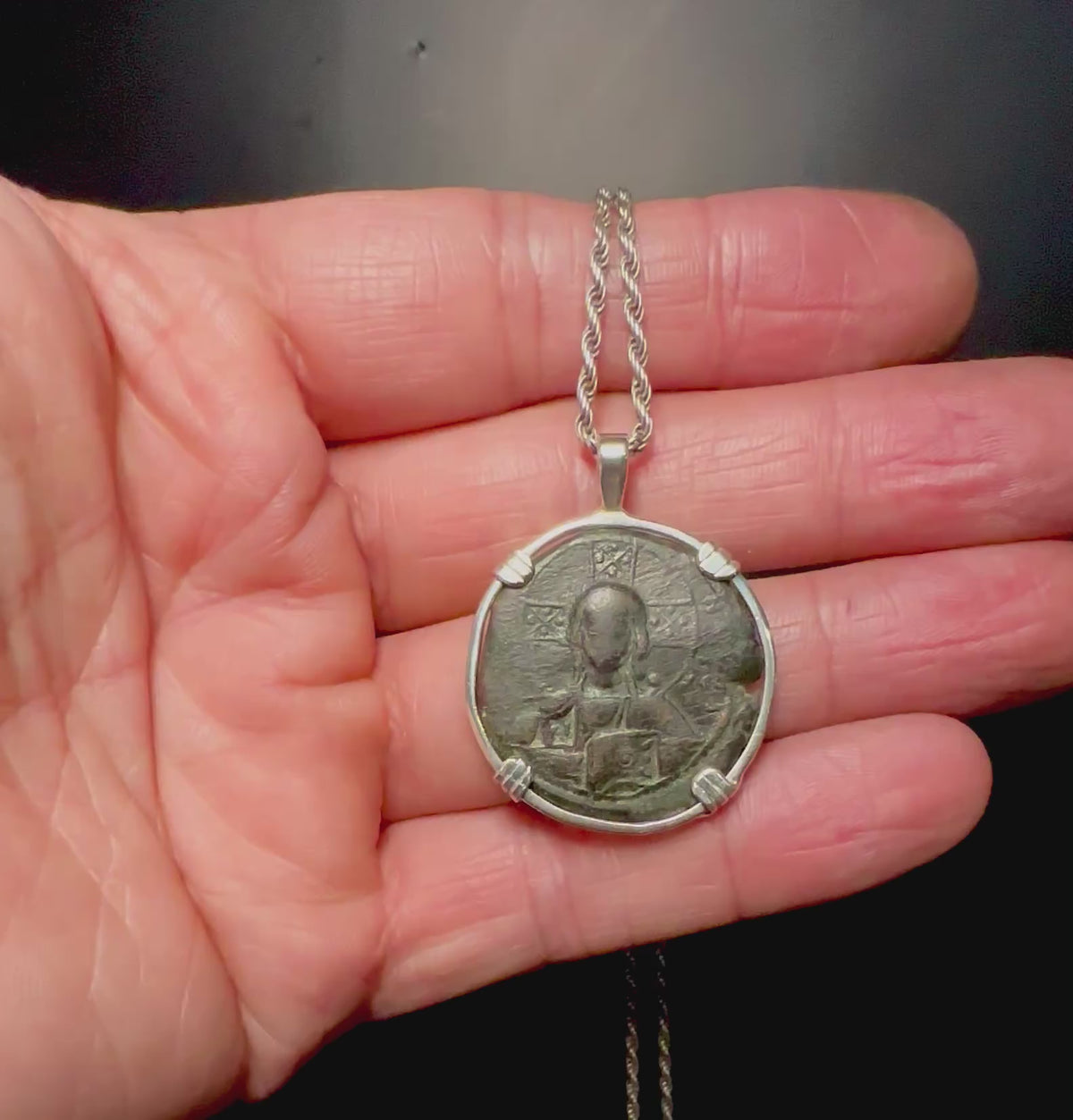 Byzantine Jesus Christ “Jesus Christ King of kings” inscription coin in sterling silver pendant