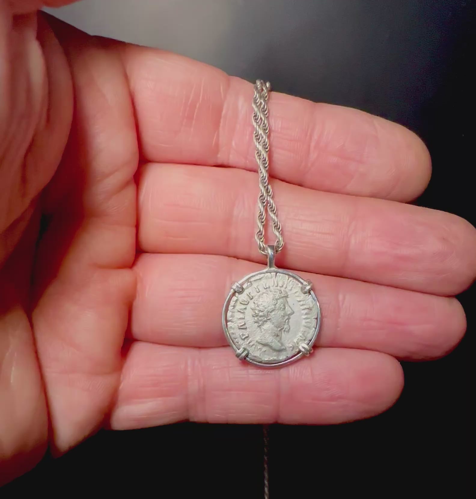 Ancient Roman Empeor Marcus Aurelius silver denarius in sterling silver pendant