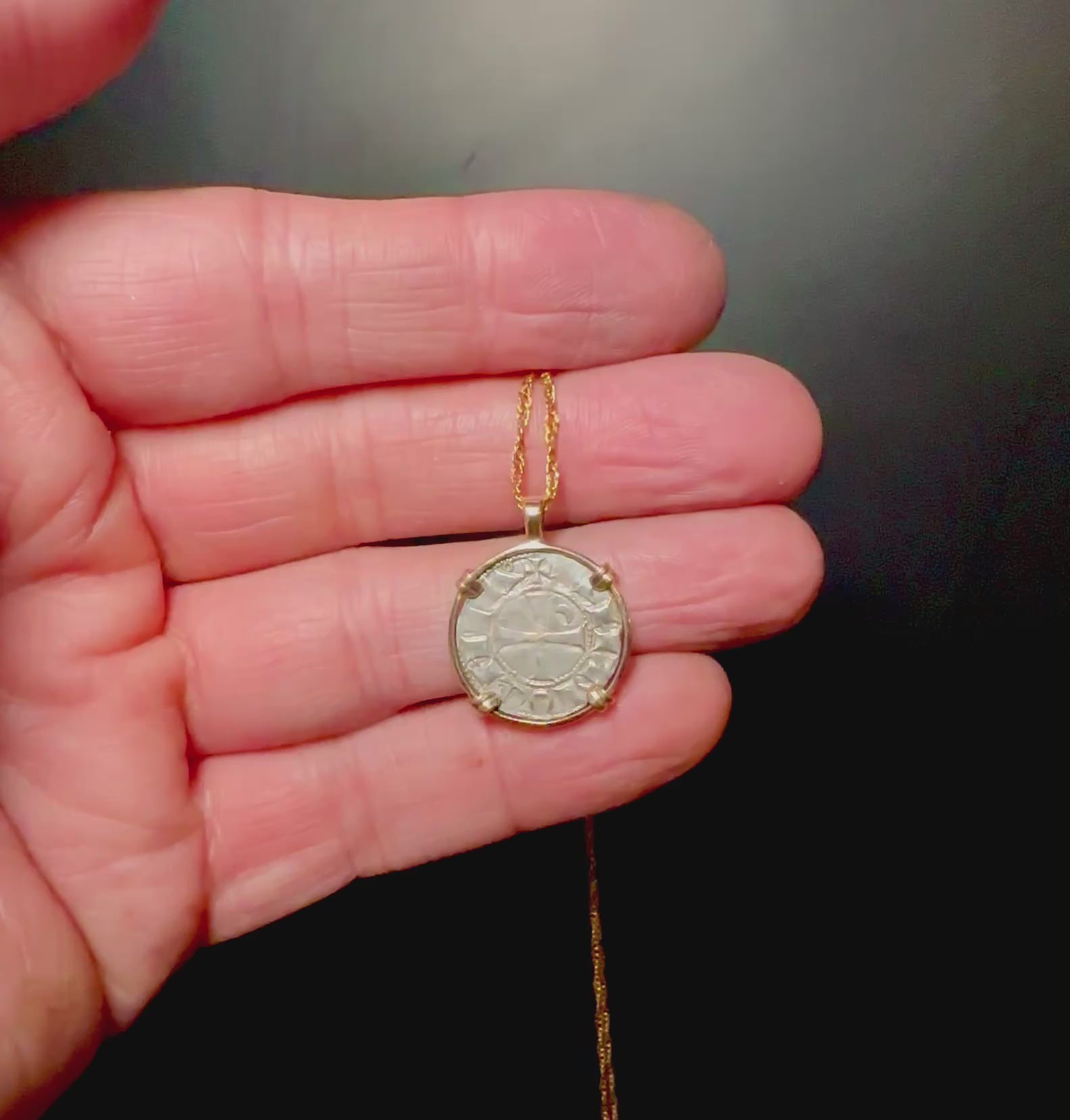 12th century Templar Christian Crusader Coin in 14k yellow gold filled pendant