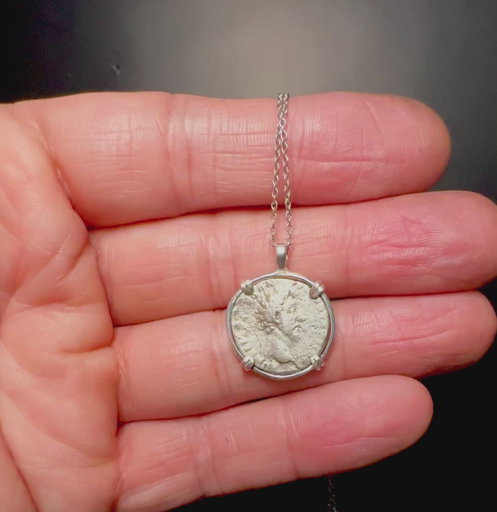 Ancient Roman Marcus Aurelius Denarius in sterling silver pendant