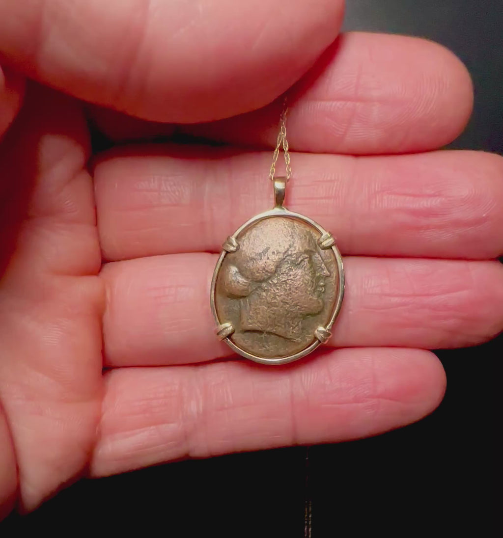Ancient Greek Amazonian warrior and Horse coin in 14k yellow gold filled pendant