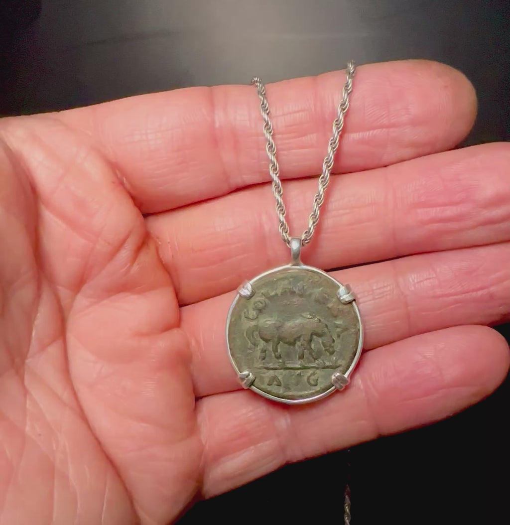 3rd century Ancient Roman Horse coin in sterling silver pendant