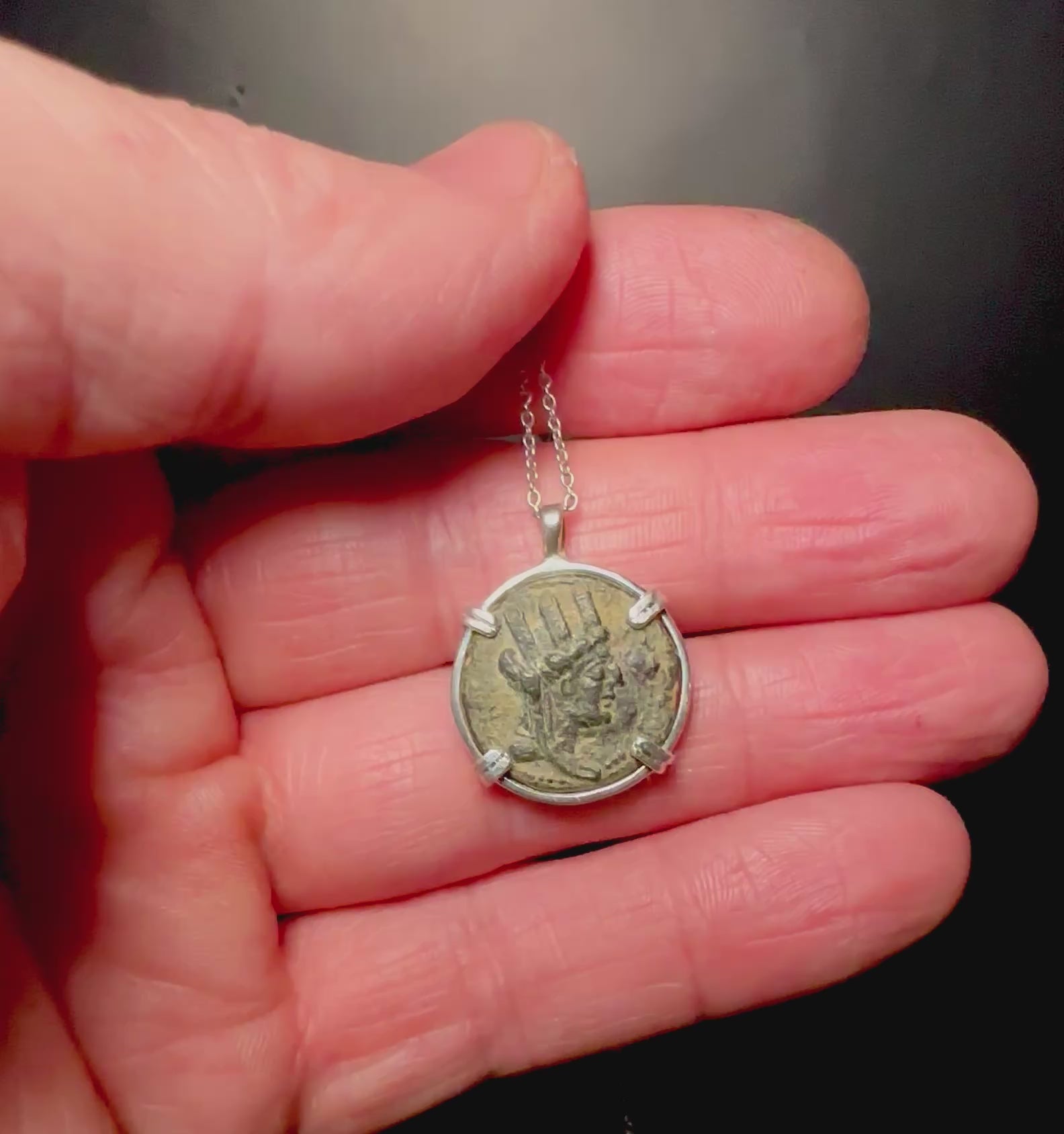 Ancient Greek Tyche (goddess of luck) and Athena coin in sterling silver
