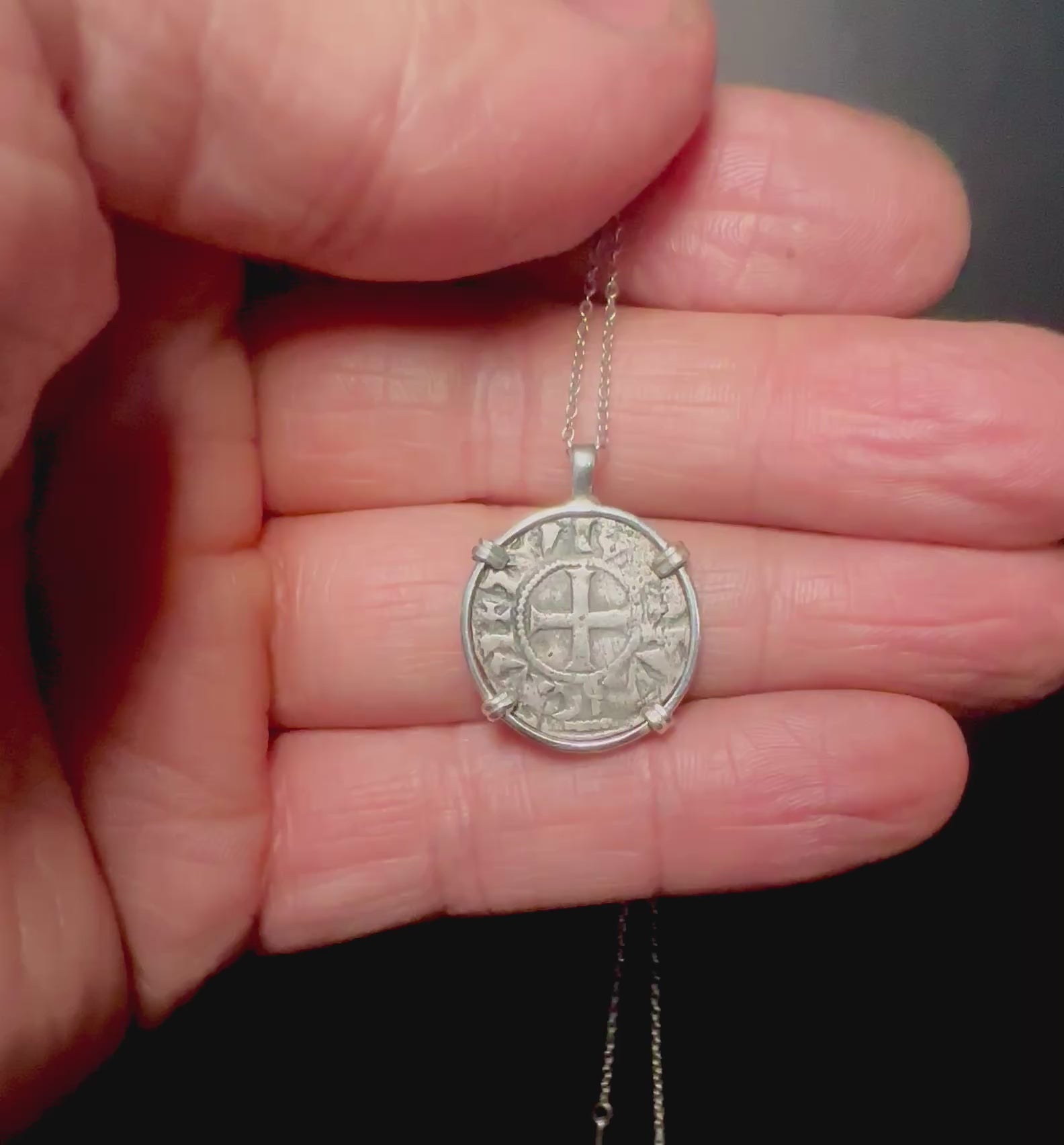 12th century French Christian crusader coin in sterling silver