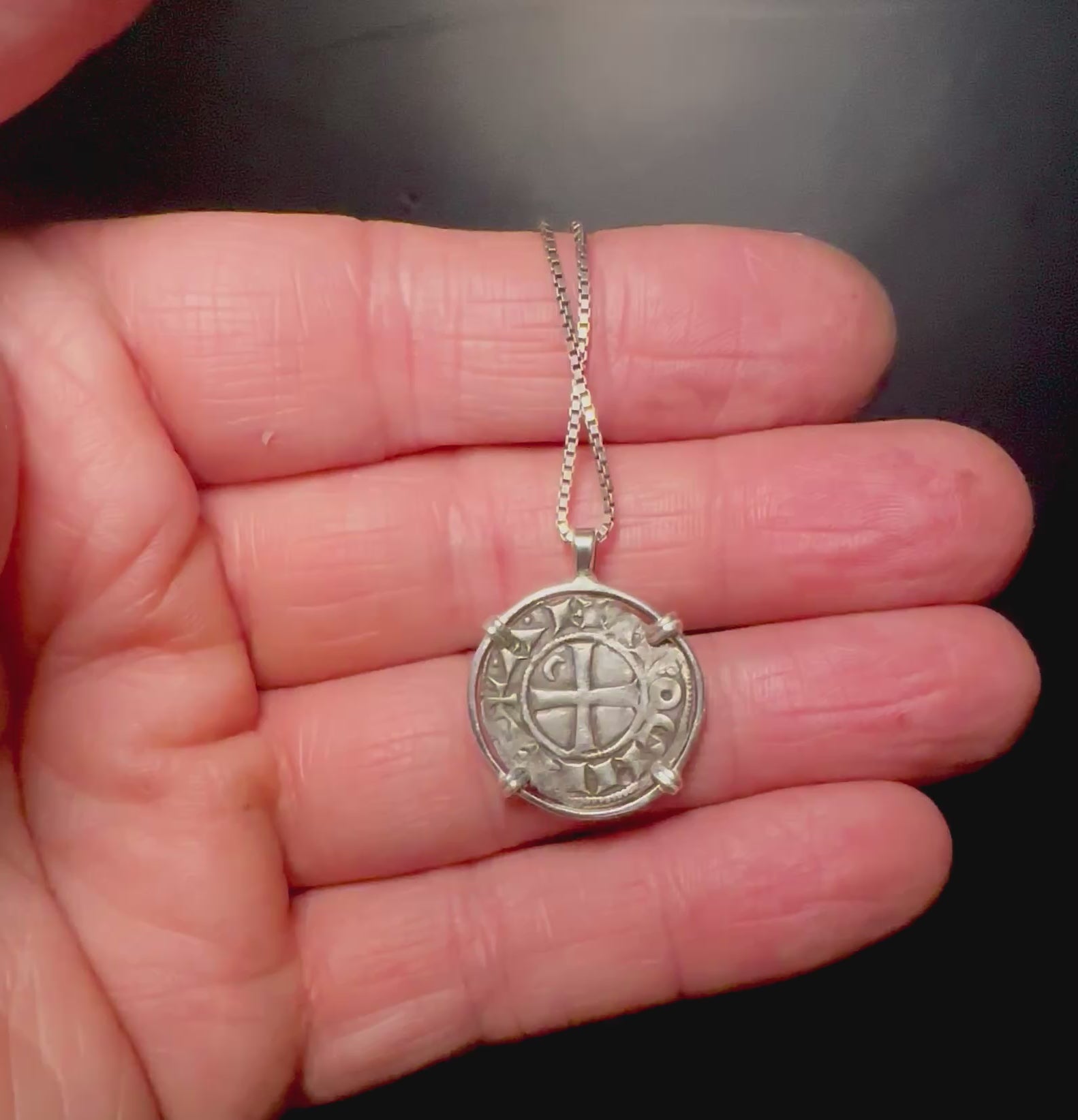 12th century Templar Christian Crusades coin in Sterling Silver Pendant