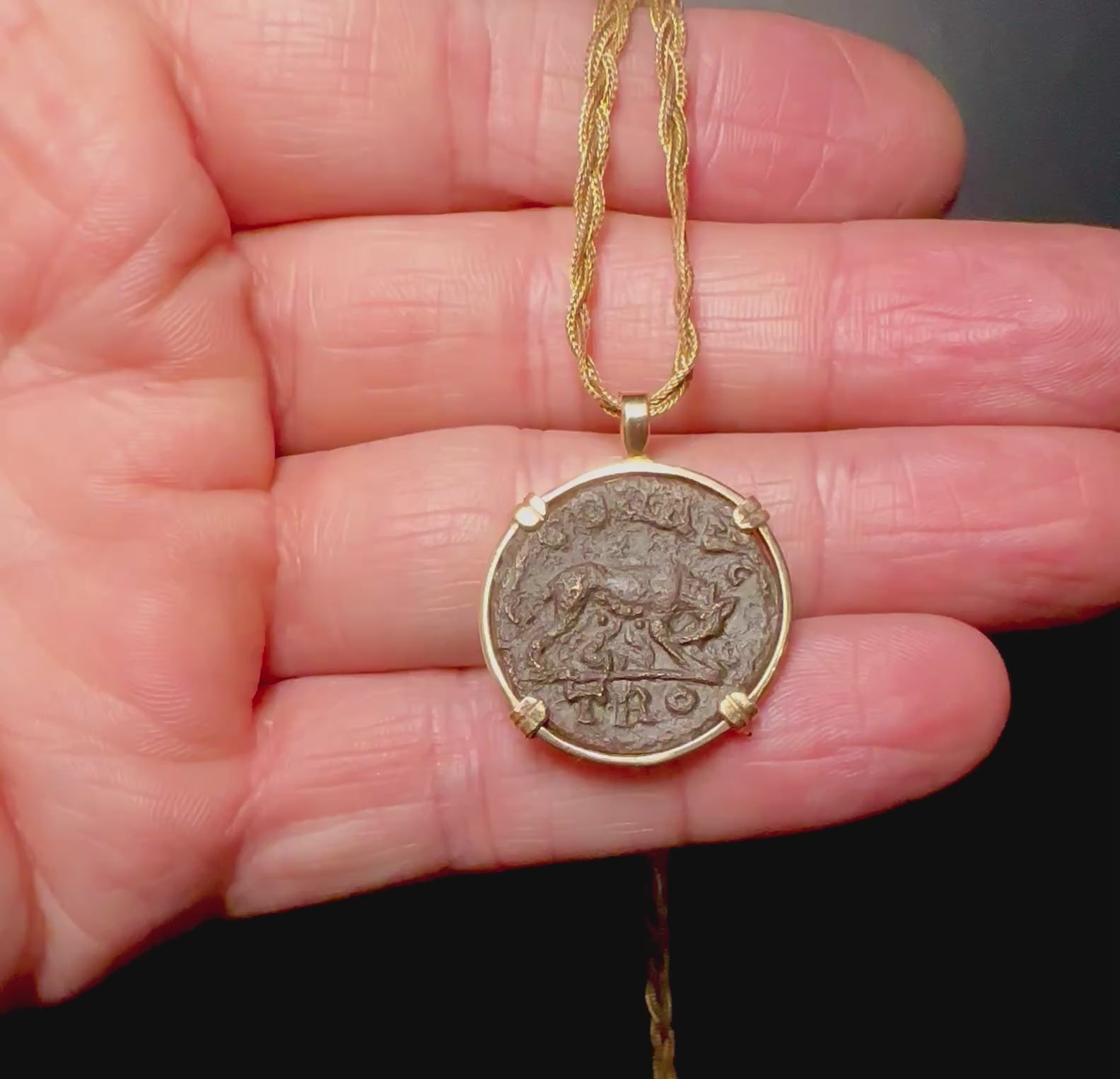 Ancient Roman 3rd century She Wolf Coin in 14k yellow gold filled pendant