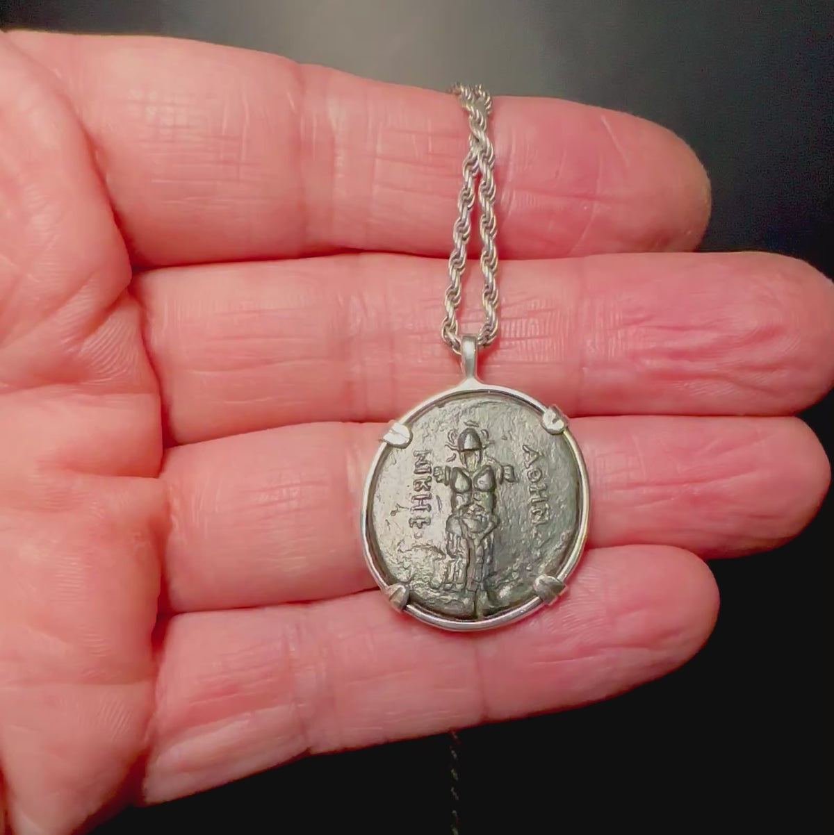 Ancient Greek Armor and Athena coin in sterling silver pendant