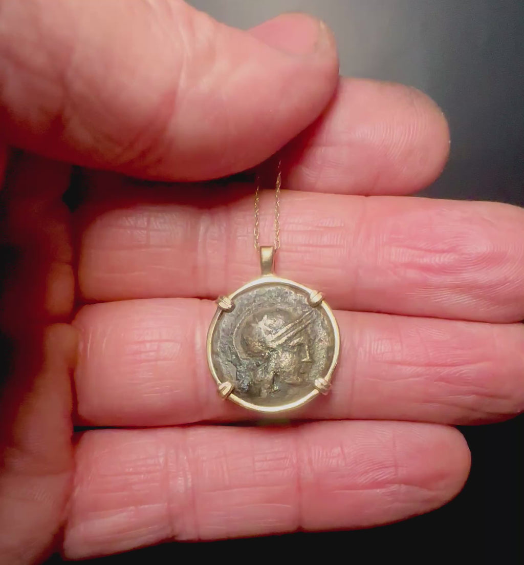 Ancient Greek Athena and Owl coin in 14k yellow gold filled pendant