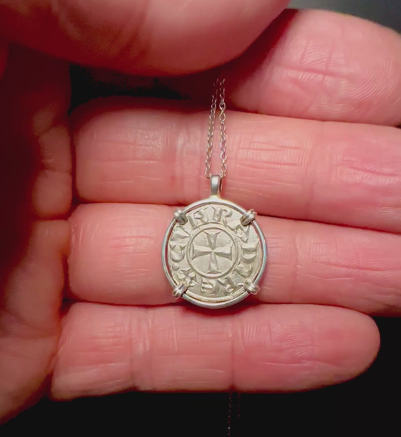 12th century Italian Christian crusader coin in sterling silver pendant