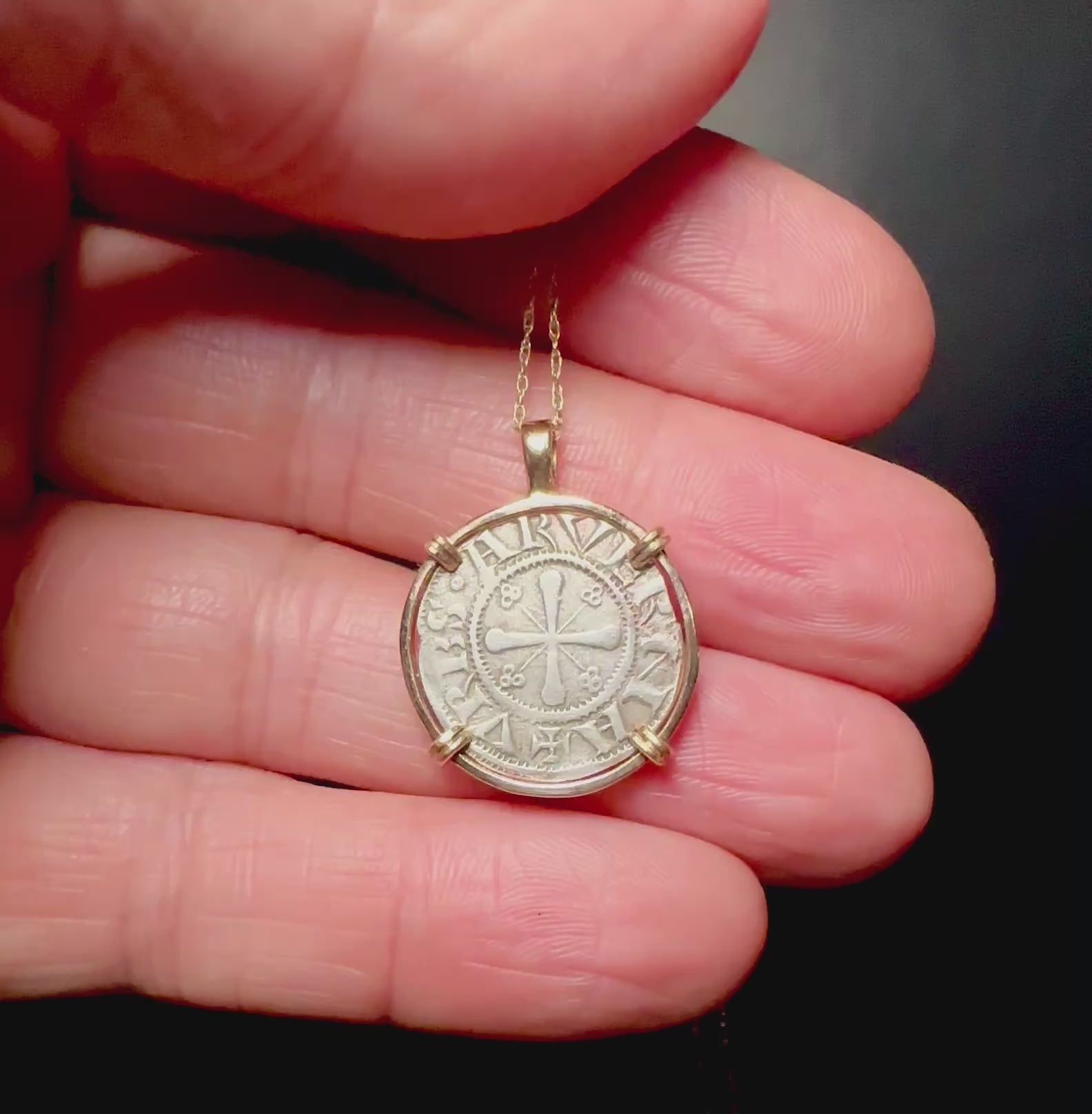 12th Century French Virgin Mary Christian Crusader Coin in 14k yellow gold filled pendant