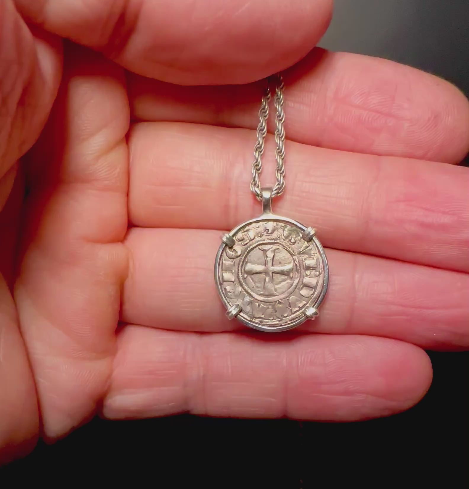 Medieval 13th century Christian Crusader Coin in sterling silver pendant