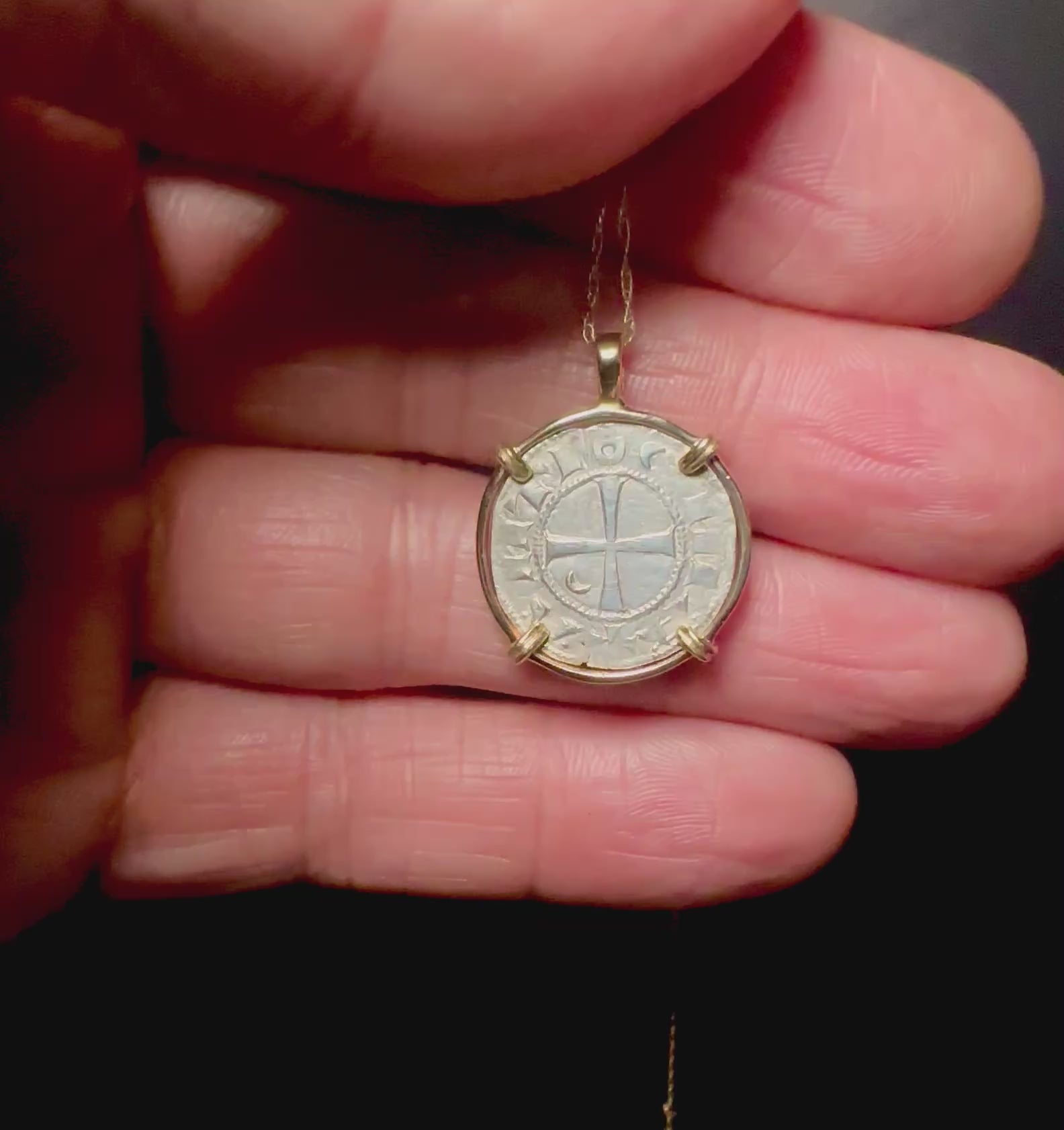 12th century Templar Crusader coin in solid 14k yellow gold pendant