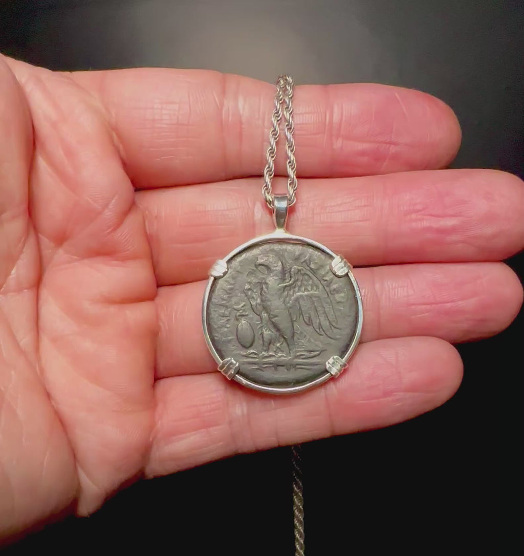 Ancient Egyptian Eagle and Zeus Ammon coin in sterling silver