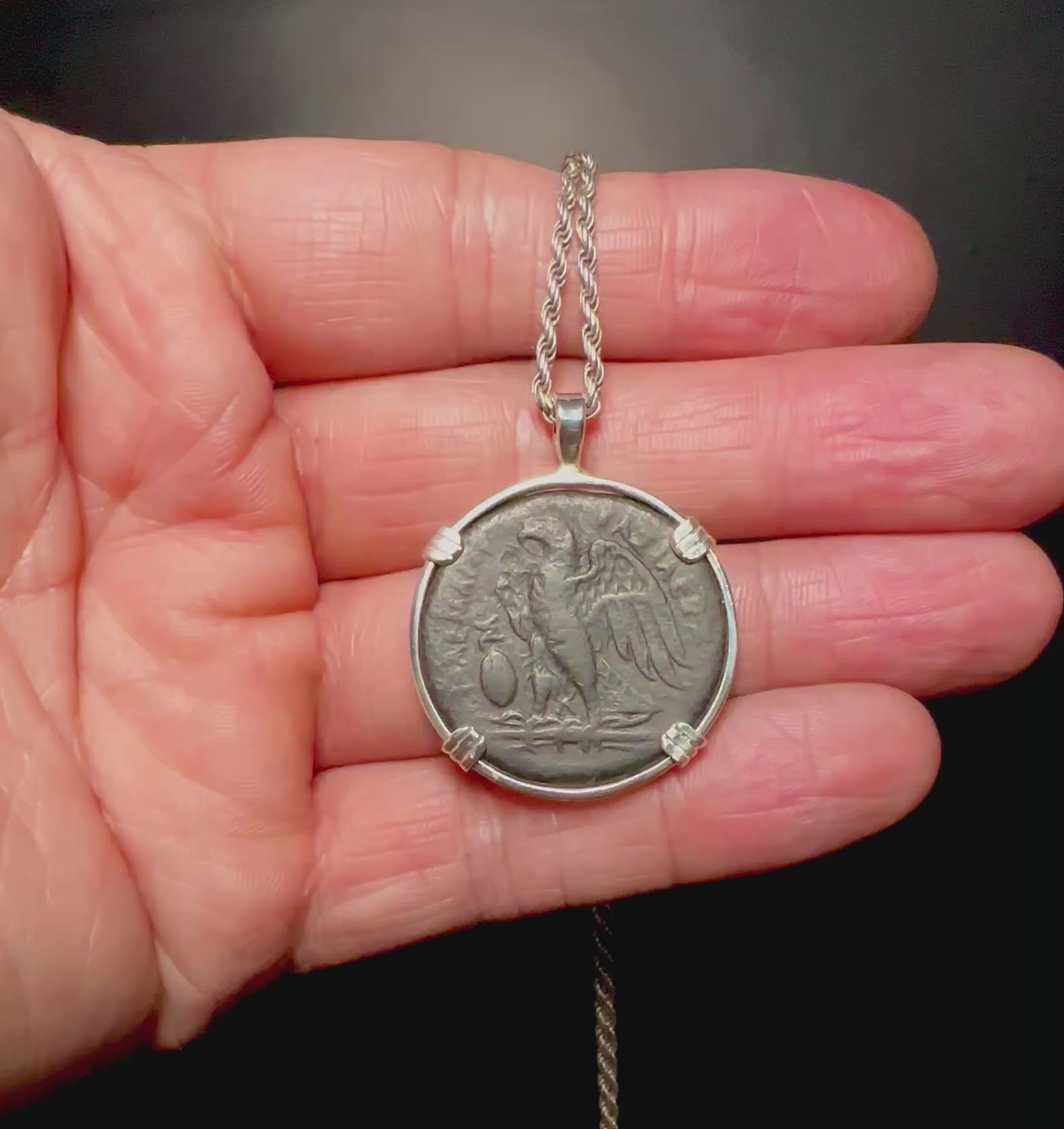 Ancient Egyptian Eagle and Zeus Ammon coin in sterling silver