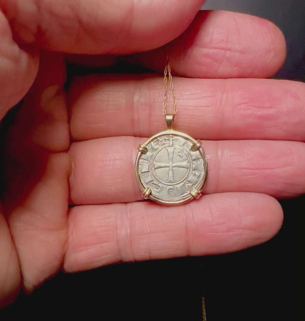 Medieval 12th century Templar Christian Crusader Coin in 14k yellow gold filled pendant