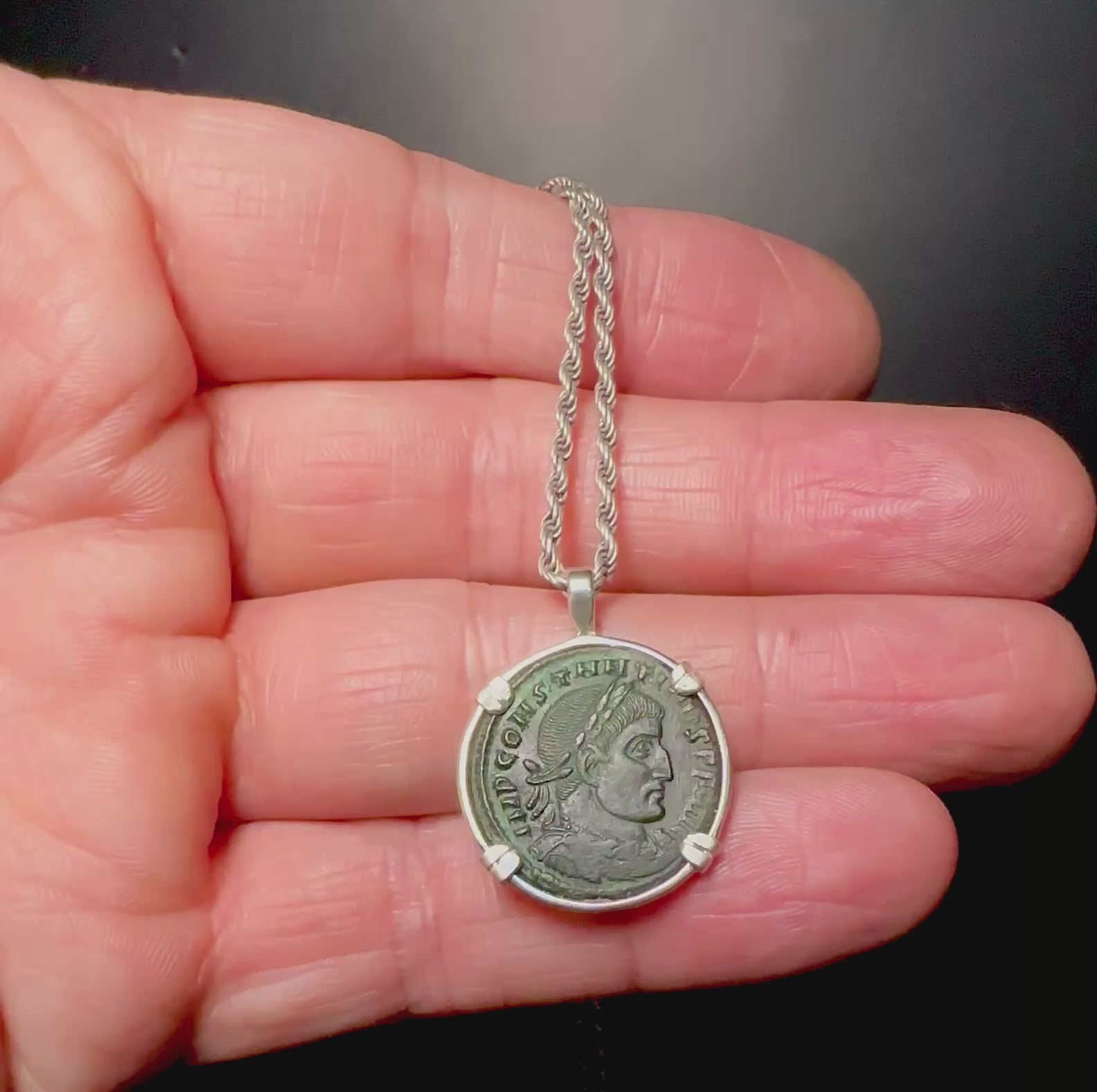 Ancient Roman Constantine The Great coin in sterling silver pendant