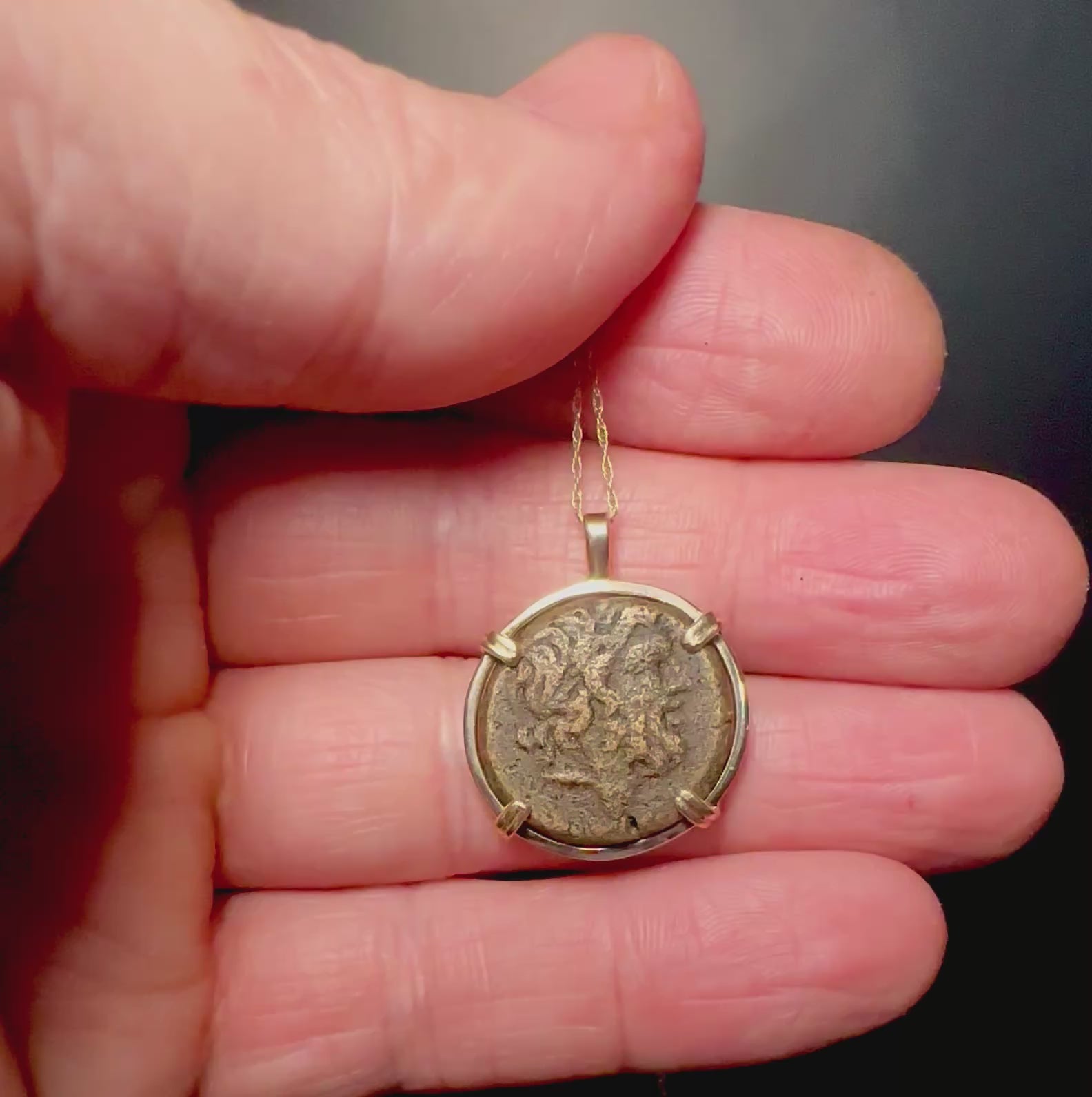 Ancient Greek Zeus and Eagle coin in 14k yellow gold filled pendant