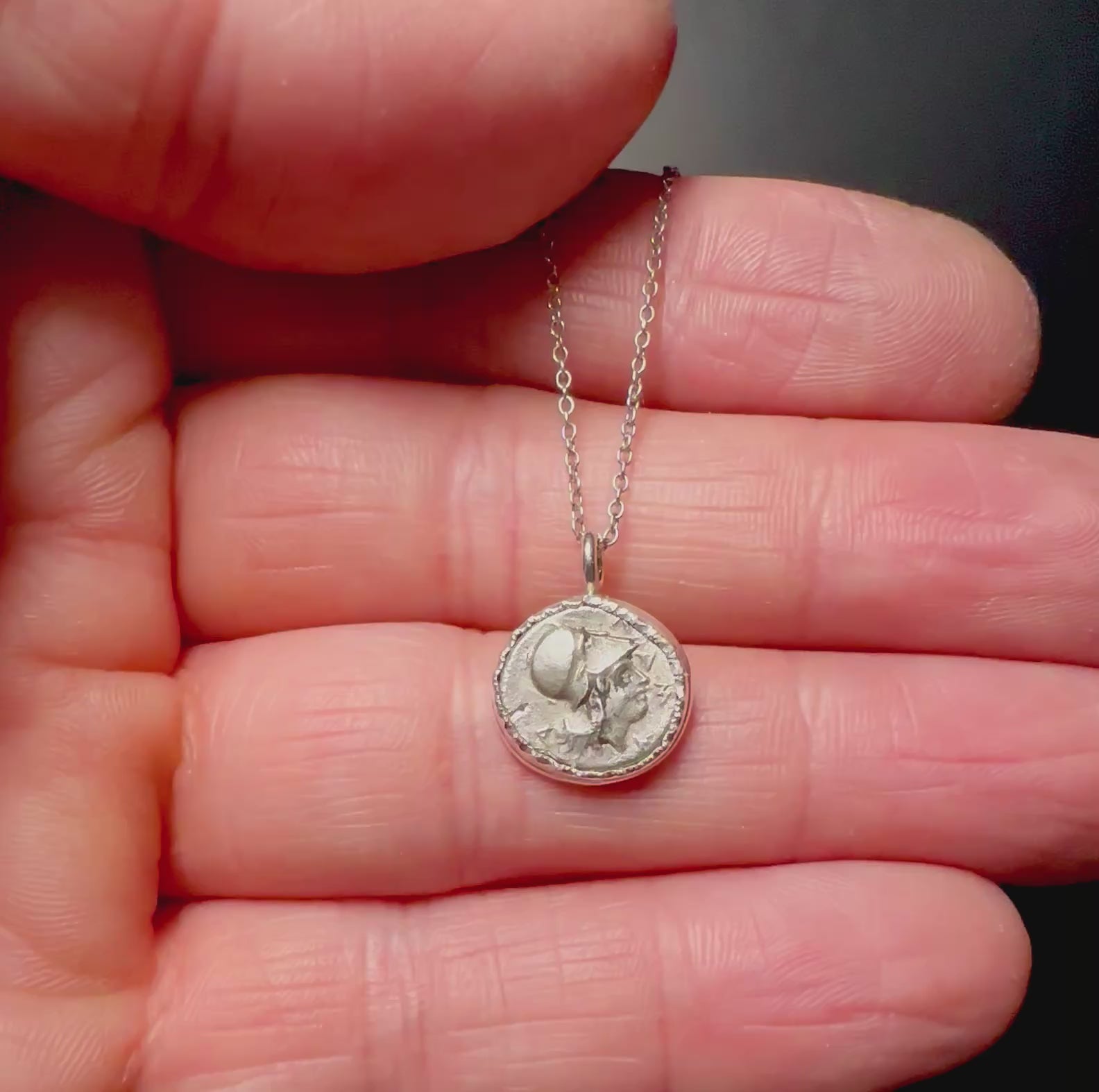 Ancient Greek silver Athena and Janiform coin in sterling silver bezel