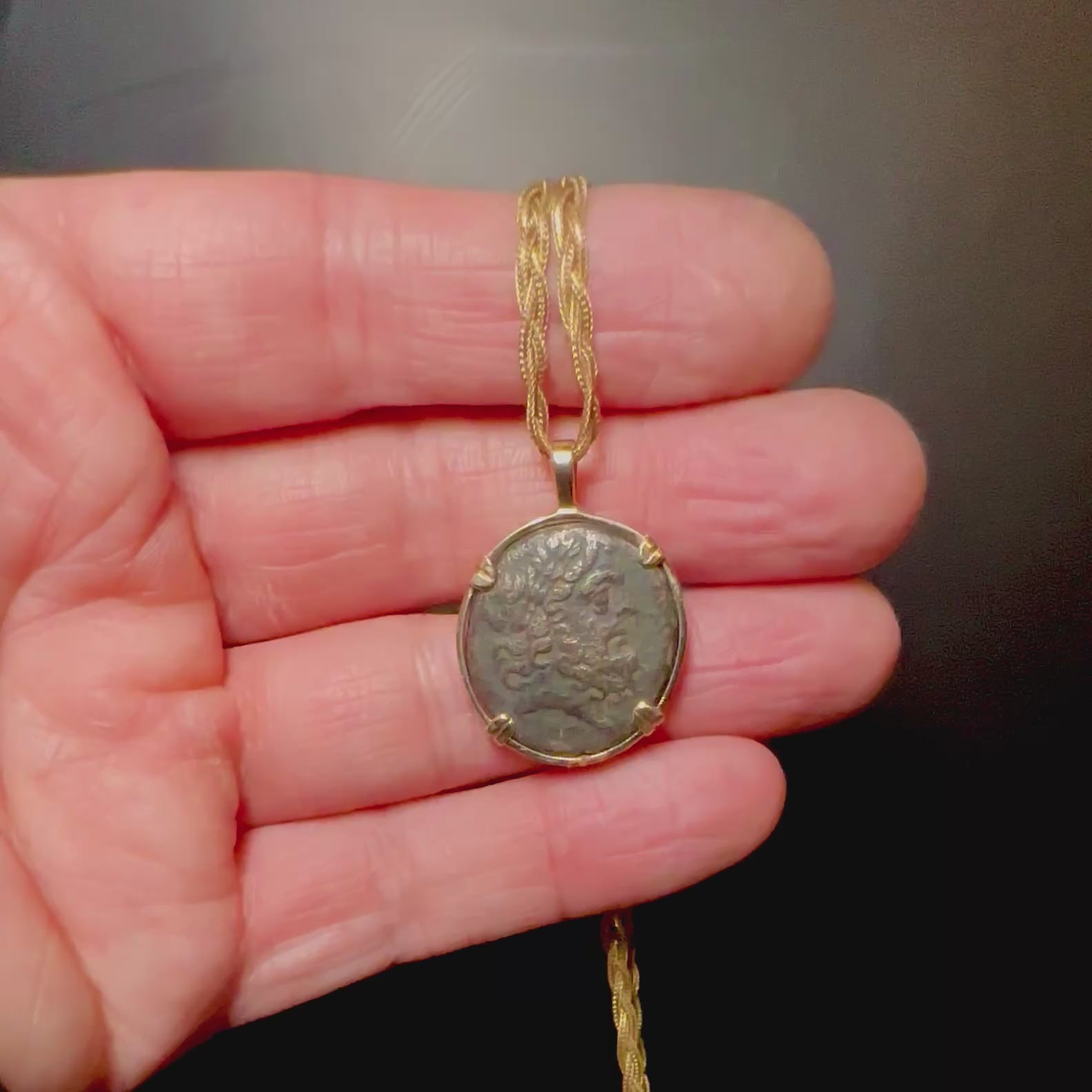 Genuine Ancient Greek Zeus and Elephant coin in 14k yellow gold filled pendant