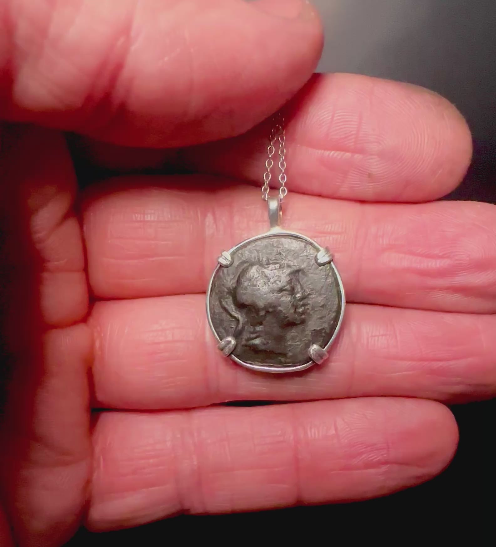 Ancient Greek Athena and owl coin in sterling silver pendant