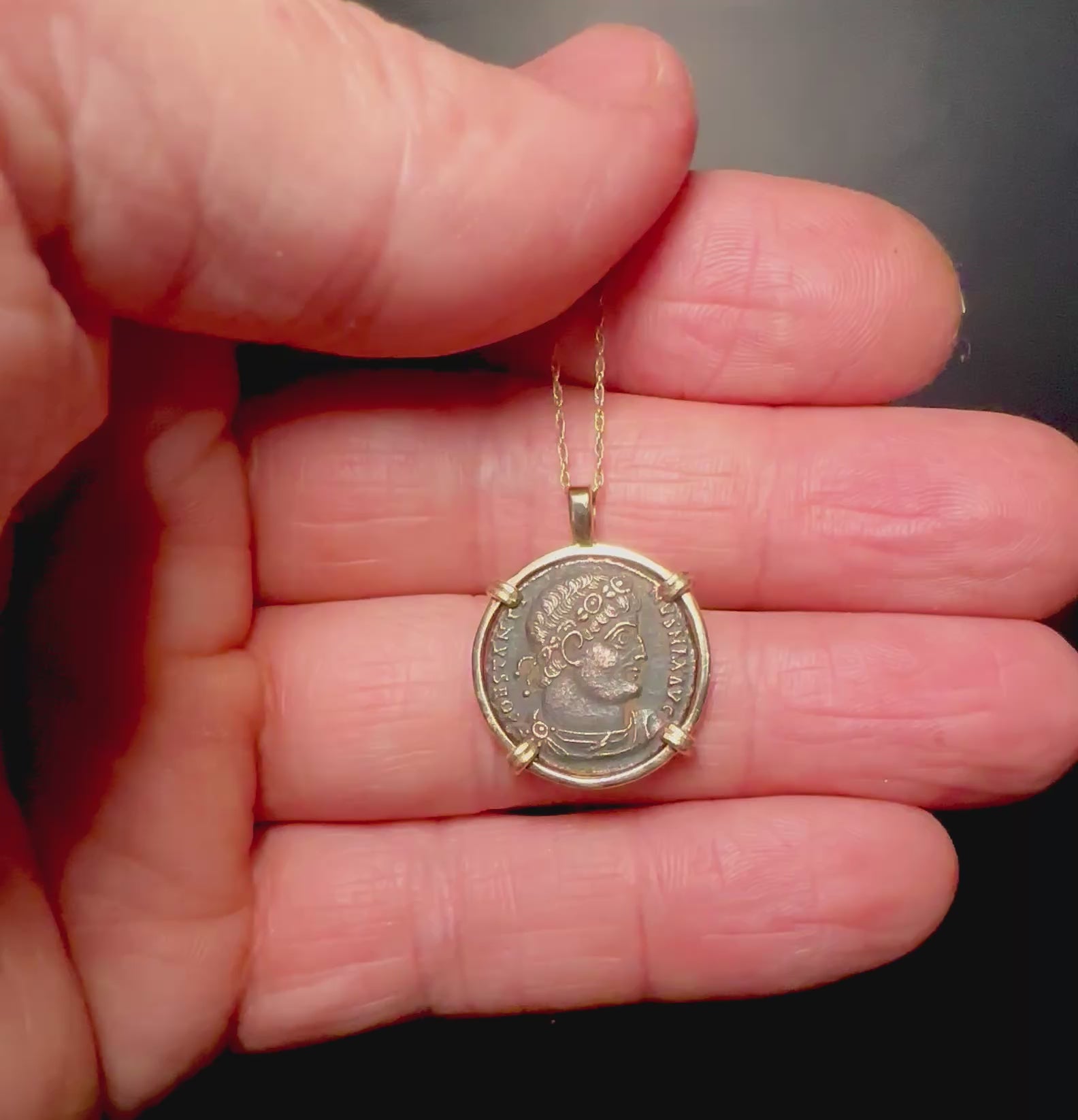Ancient Roman Constantine The Great coin in 14k yellow gold filled pendant