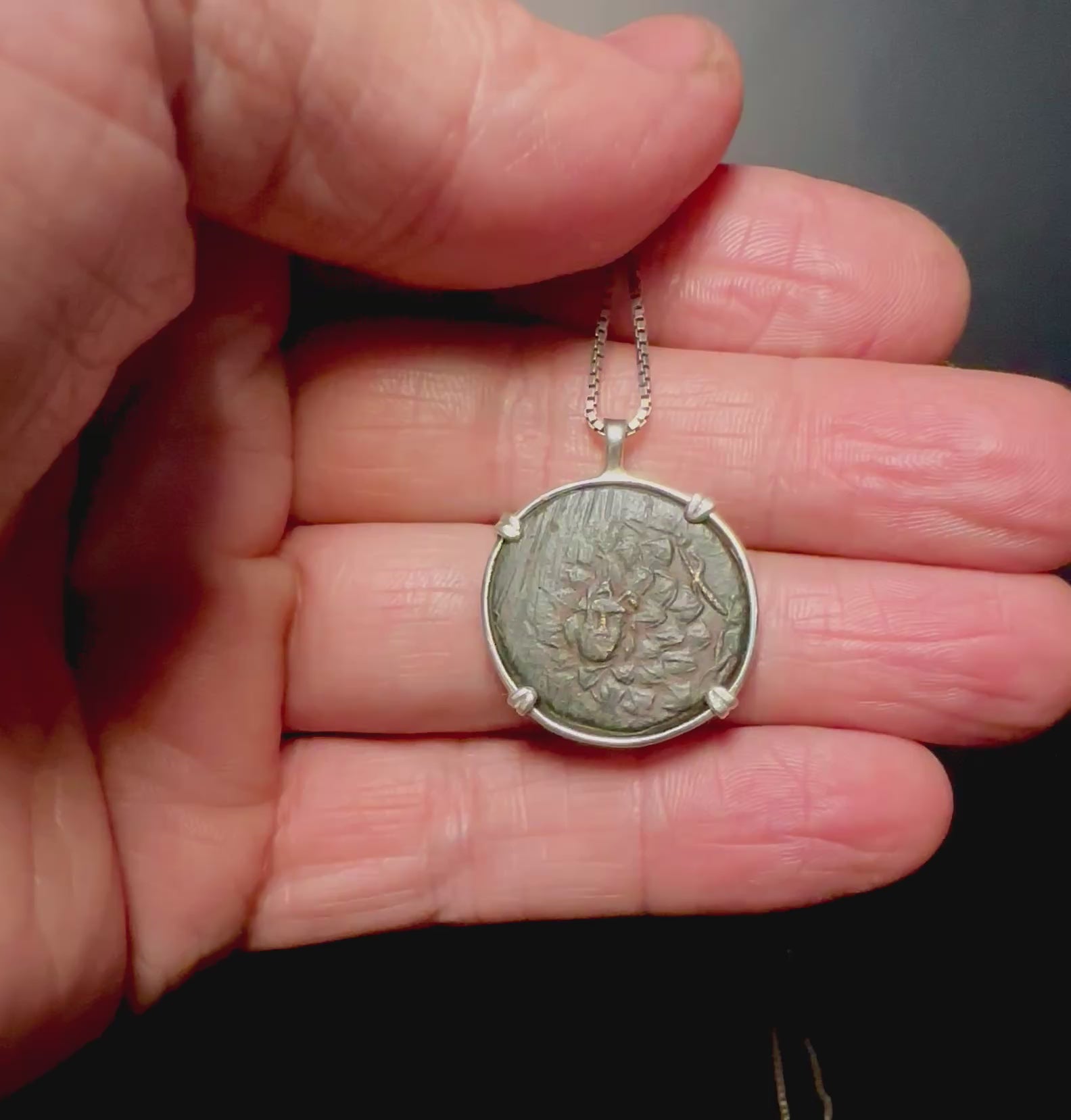Ancient Greek Medusa and Nike coin in sterling silver pendant
