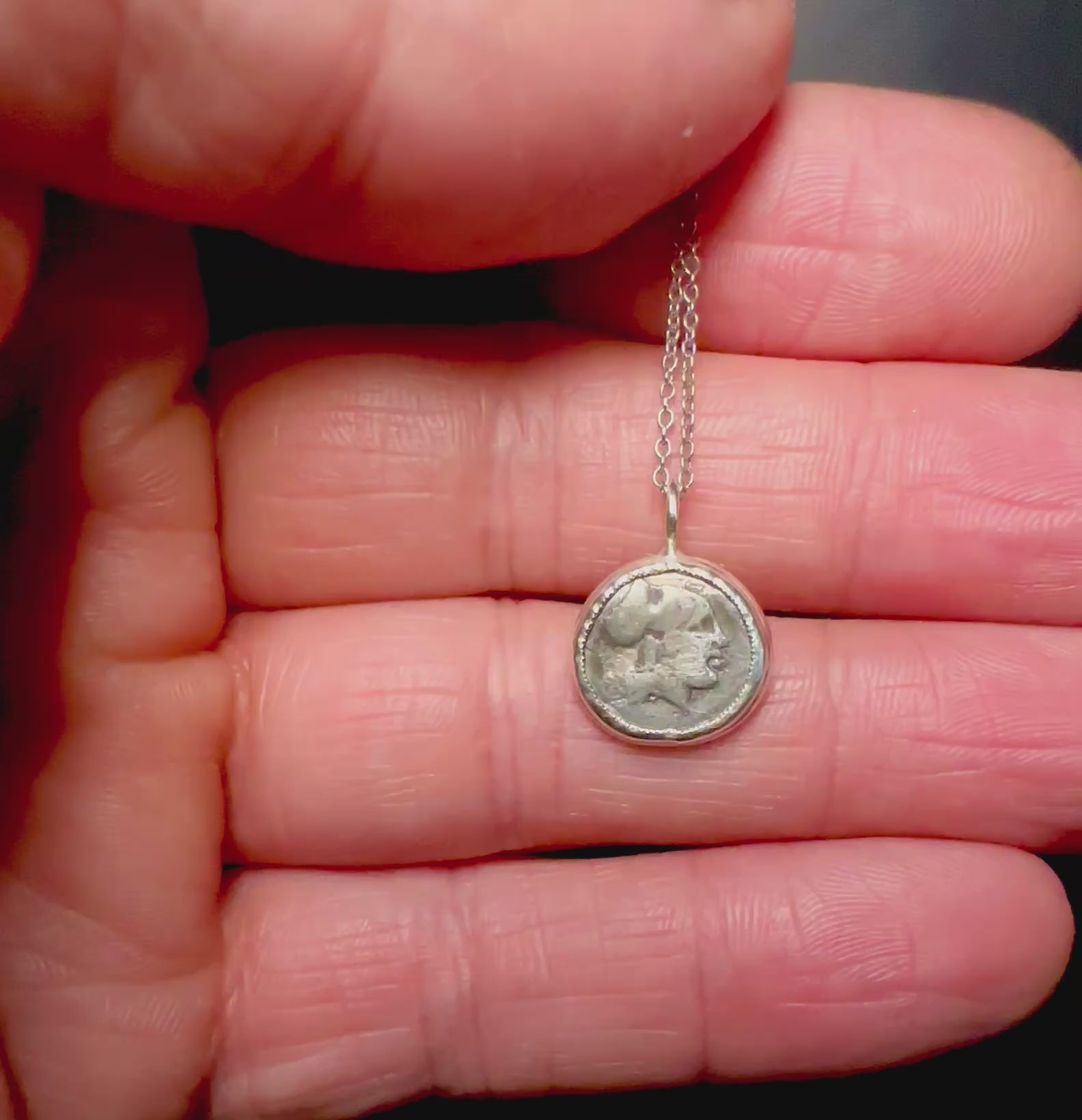 Ancient Greek silver coin of Athena in sterling silver pendant