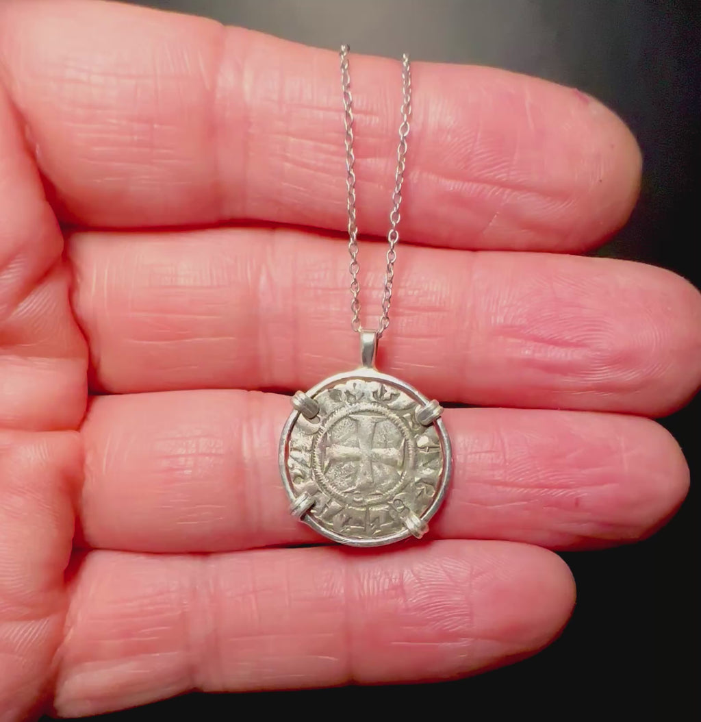 13th century Christian crusades coin in sterling silver
