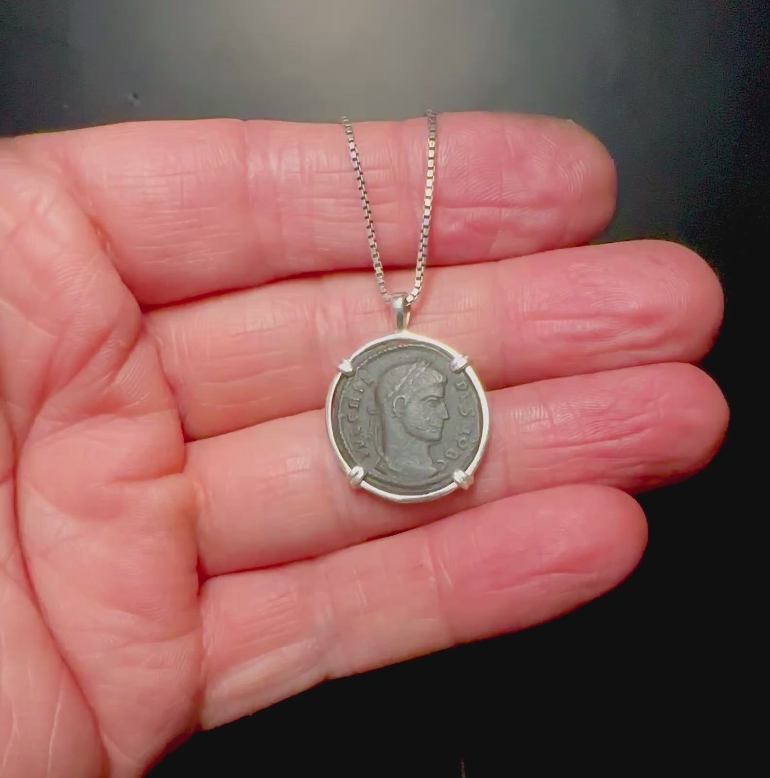 Genuine Constantine Ancient Roman Coin in Sterling Silver Pendant