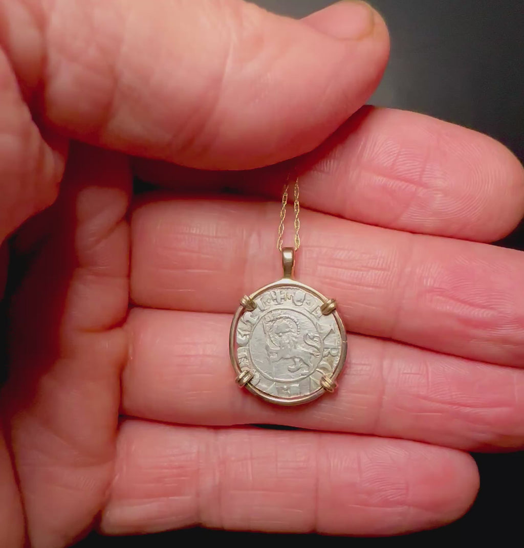 14th Century Italian Christian Lion of St Mark coin in 14k yellow gold filled pendant