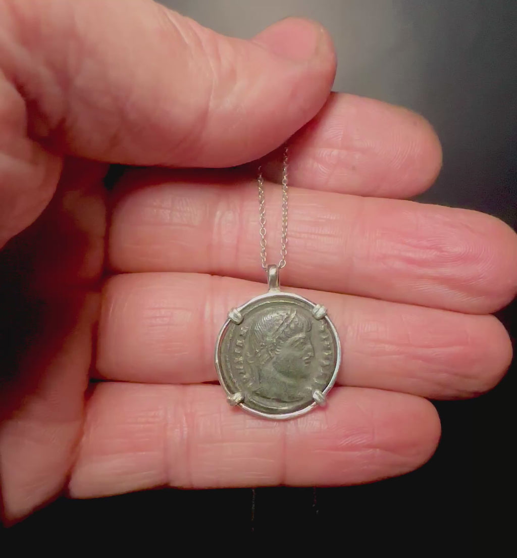 Ancient Roman Constantine the Great ancient Roman coin in sterling silver pendant